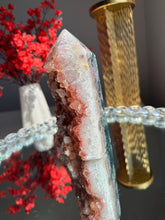 Load image into Gallery viewer, Rare Natural Red Pink Amethyst Tower, Druzy Crystal Decor, Brazilian Quartz Healing Stone 3304
