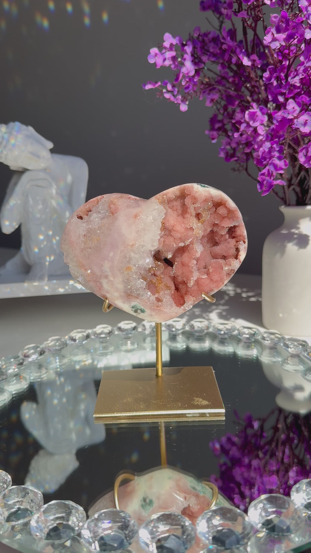 Druzy Pink amethyst heart with quartz 2818