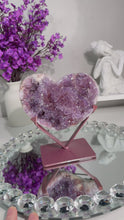 Load and play video in Gallery viewer, Druzy pink amethyst heart with amethyst 2842
