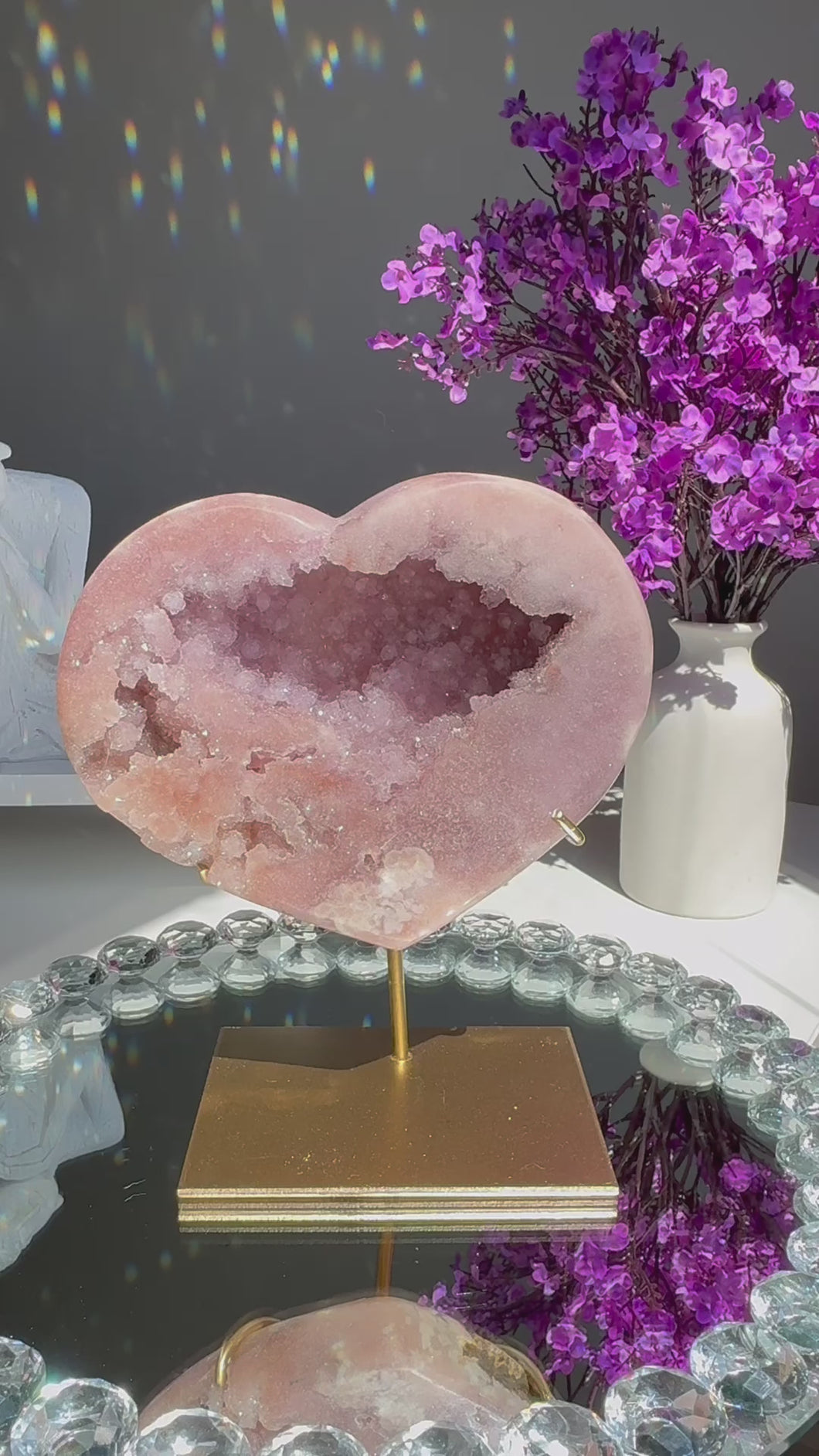 Pink amethyst heart with amethyst geode 2820