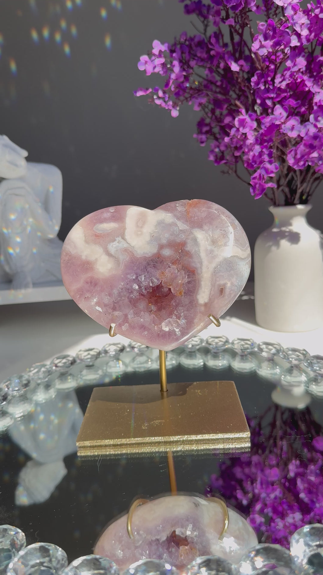 Cream white pink amethyst heart with amethyst 2818