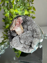 Load image into Gallery viewer, Black amethyst geode with hematite   2033
