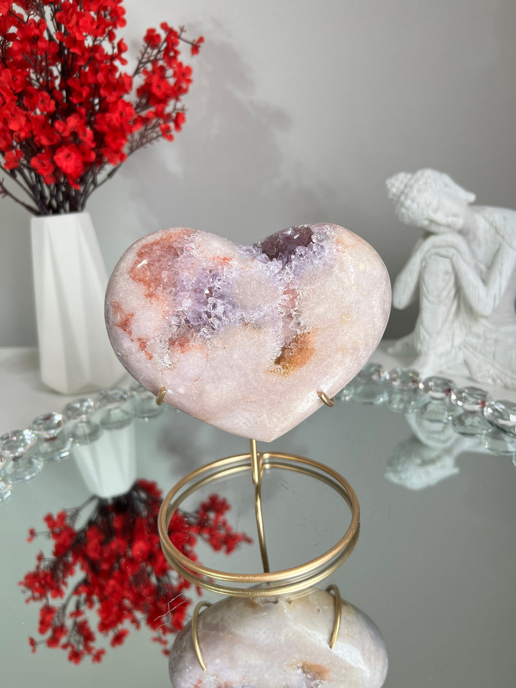 Druzy Pink amethyst heart with amethyst  2159