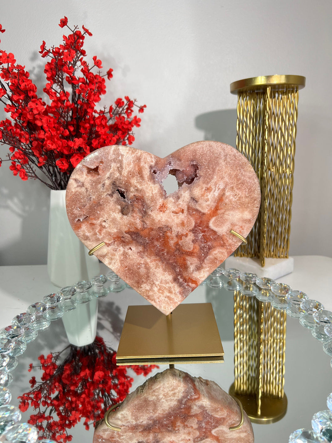 Druzy Pink amethyst heart with amethyst  2278