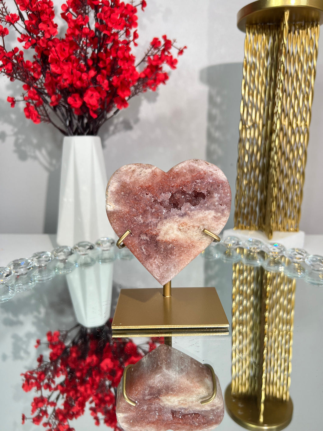 Druzy Pink amethyst heart with amethyst  2280