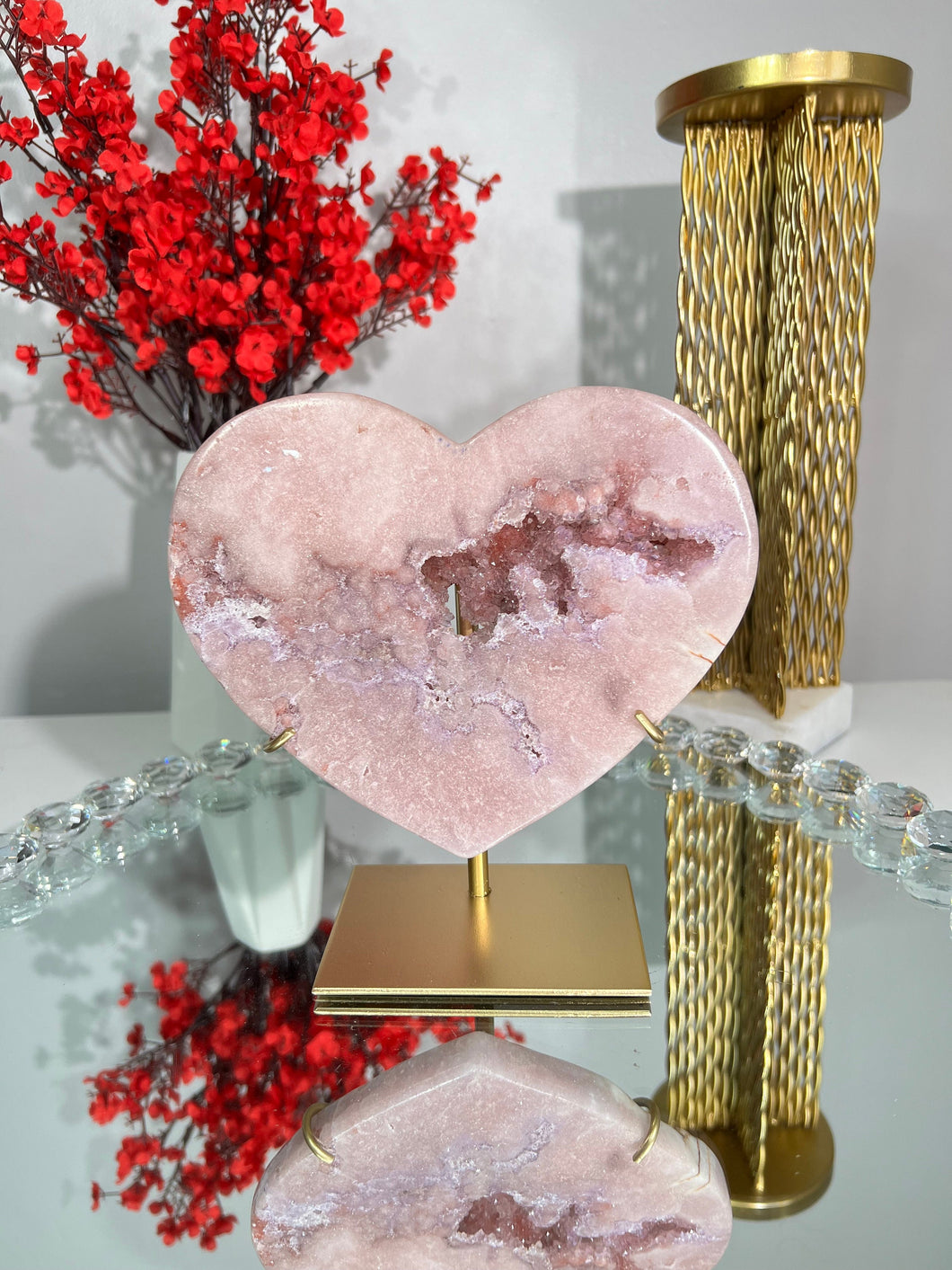 Druzy Pink amethyst heart with amethyst  2270