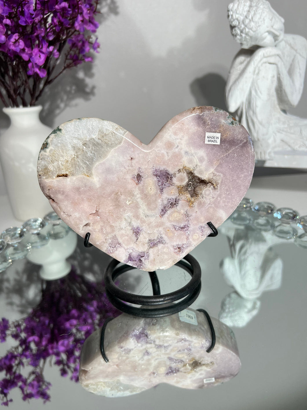 Druzy Pink amethyst heart with amethyst  1303