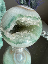 Load image into Gallery viewer, Druzy Green Rainbow amethyst sphere    2532
