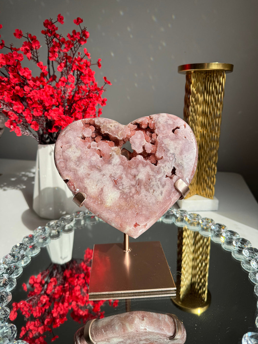 Druzy Pink amethyst heart with amethyst    2544