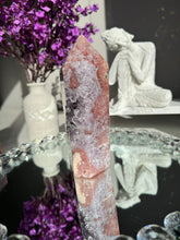 Load image into Gallery viewer, Druzy pink amethyst tower with amethyst  25941
