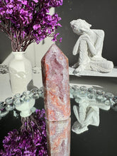 Load image into Gallery viewer, Druzy pink amethyst tower with amethyst  25986
