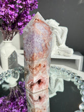 Load image into Gallery viewer, Druzy pink amethyst tower with amethyst  2592
