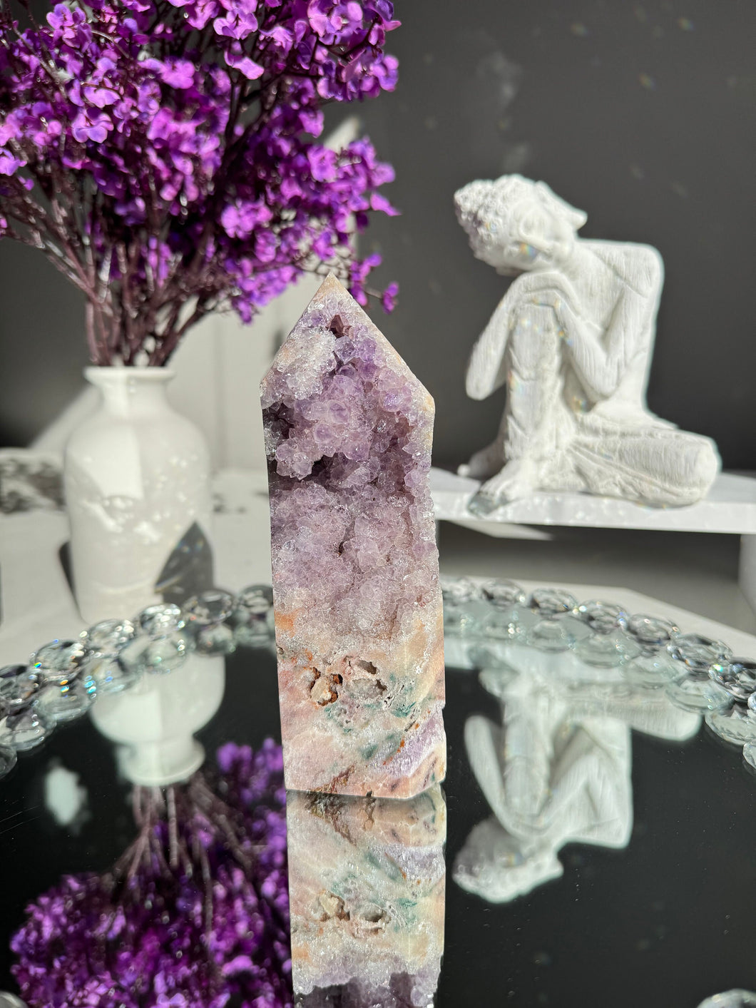 pink amethyst tower with amethyst and jasper   2596