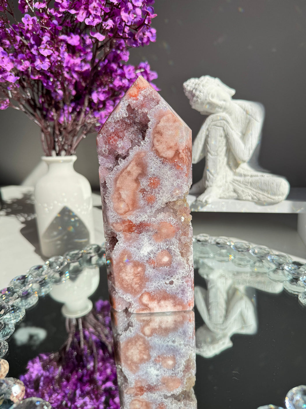 red Druzy pink amethyst tower with amethyst  2597