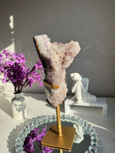 Load image into Gallery viewer, druzy amethyst geode with rare pink clusters  2648
