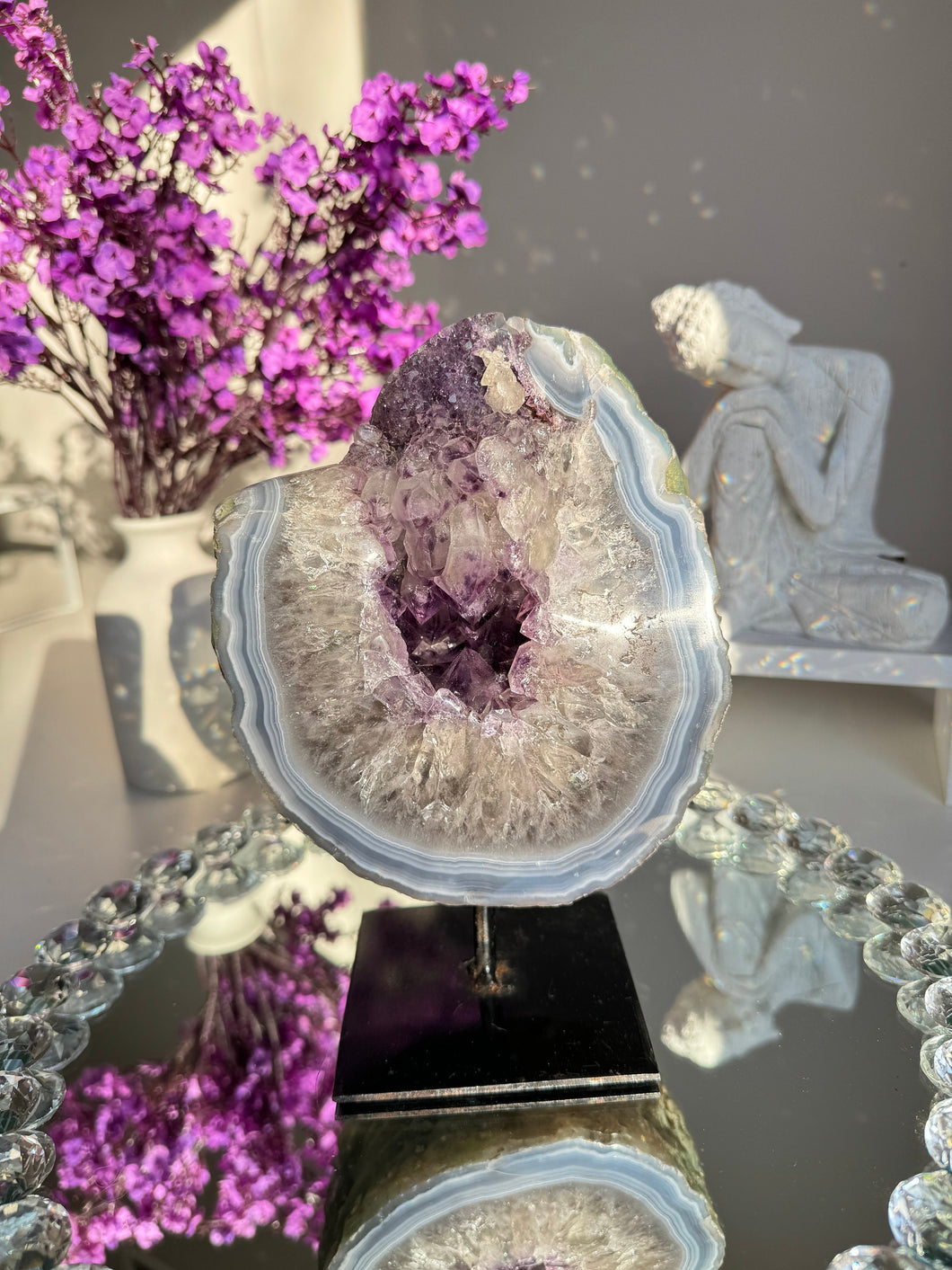 druzy amethyst geode with agate and quartz  2644