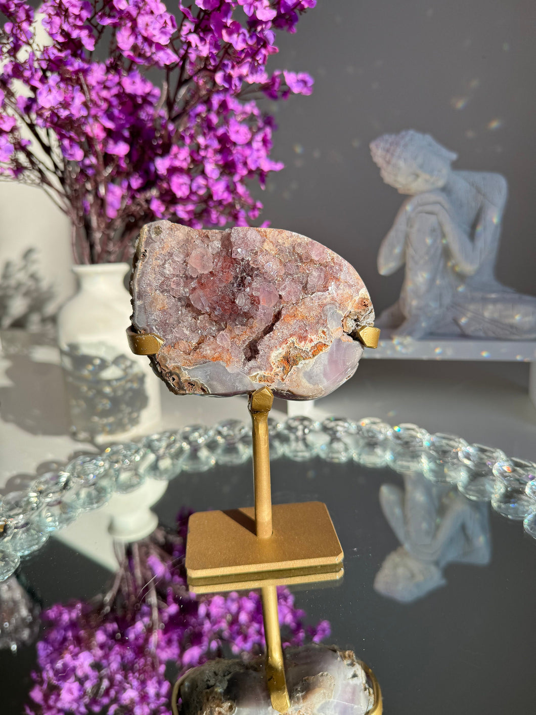 druzy pink amethyst geode with amethyst  2640
