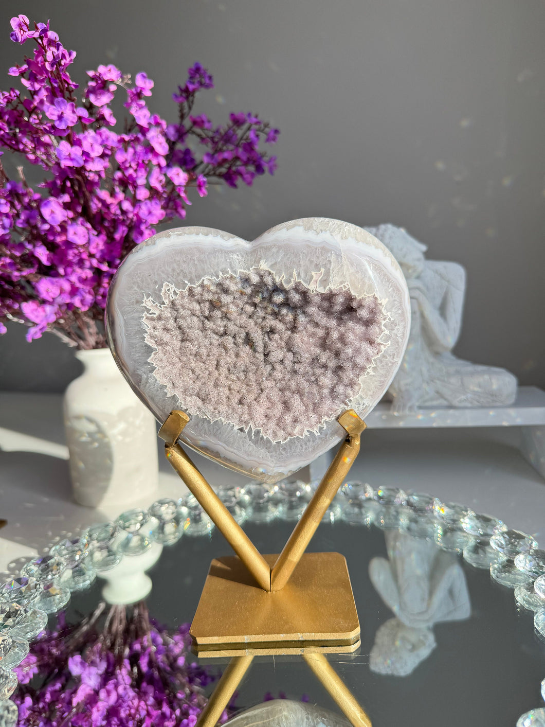 Lilac druzy amethyst and agate heart   10150