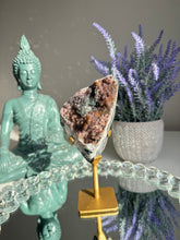 Load image into Gallery viewer, druzy rainbow amethyst geode with green calcite cube  2654
