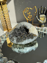 Load image into Gallery viewer, Black amethyst geode with calcite  2669

