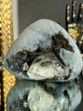 Load image into Gallery viewer, Black amethyst geode with calcite  2667

