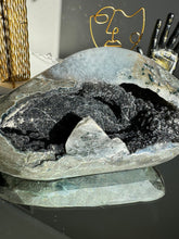 Load image into Gallery viewer, Black amethyst  geode with calcite  2670

