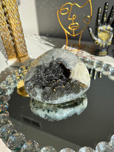Load image into Gallery viewer, Black amethyst geode with calcite  2669
