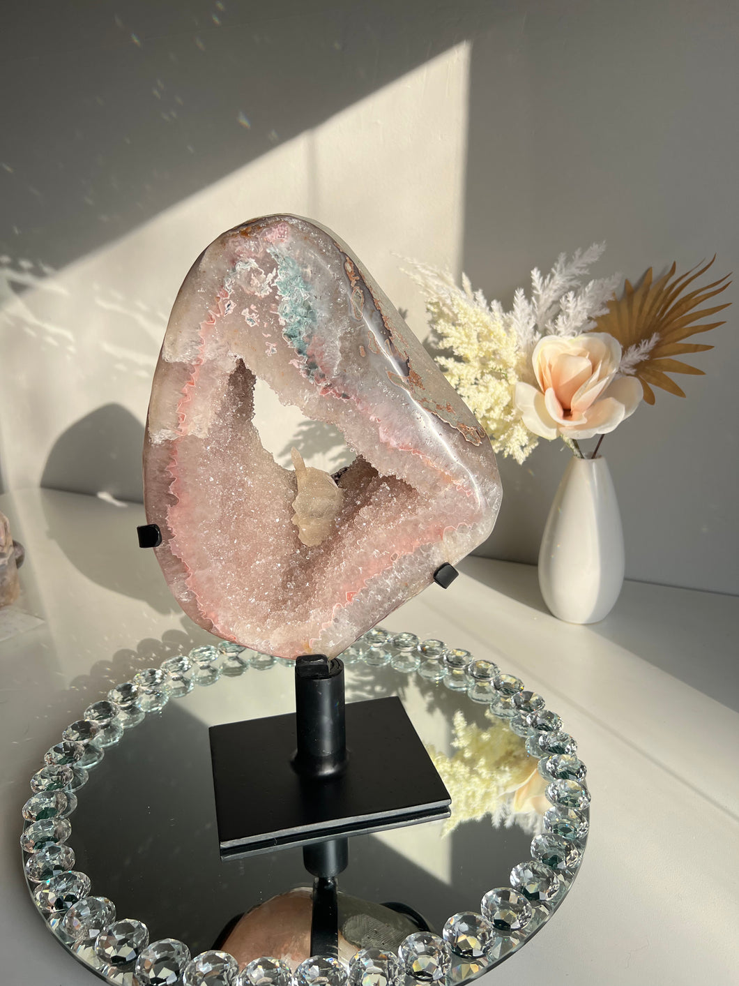 Pink geode portal with calcite 1827
