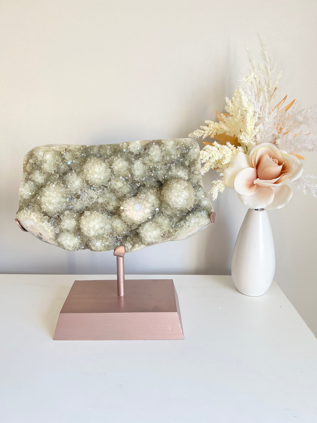 Prasiolite geode on stand